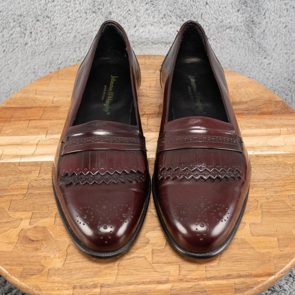 Mens Johnston Murphy Deep Red Double Kilty Italy Size 9.5 M Preppy